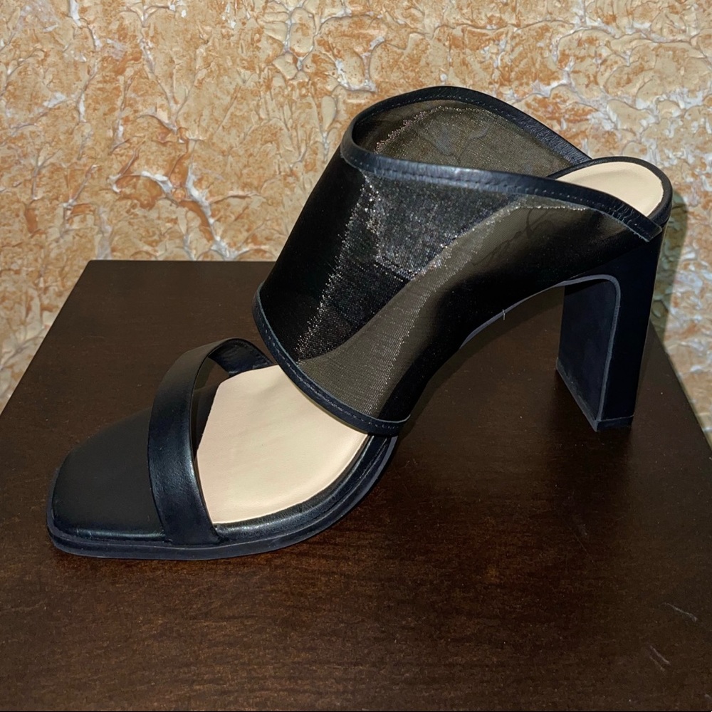Linx Black Leather Mesh Slide Sandals - Picture 8 of 8